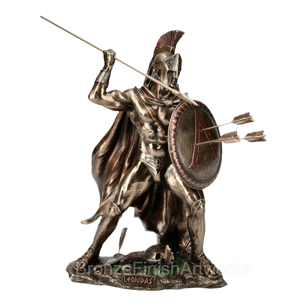 Leonidas Grec Spartan King Warrior Sculpture Statue Bronze coulé à froid et résine 21 cm