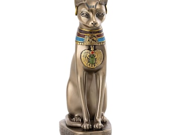Bastet Egyptian Cat Goddess of Protection Cold Cast Bronze & Resin Statue Sculpture 20 cm
