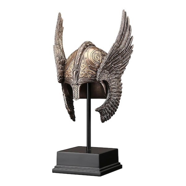 Escultura de bronce fundido en frío y resina con casco de valquiria alada
