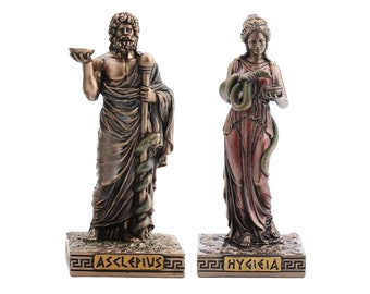 Conjunto de estatuas en miniatura de Hygeia, diosa de la salud, y Asclepio, dios de la medicina