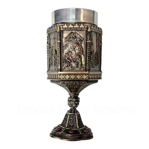 Life of Jesus Wine Chalice with Stainless Steel Tumbler Electroplated Cold Cast Bronze & Resin Sculpture Cup