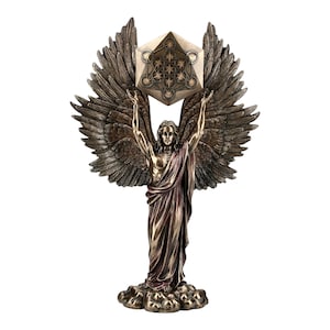 Archangel Metatron Holding up Sacred Geometry Cube Cold Cast Bronze &Resin Statue Sculpture