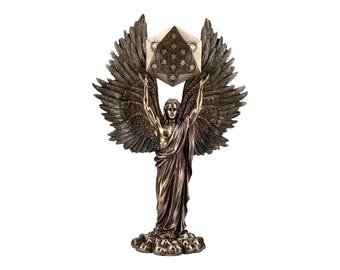 Archangel Metatron Holding up Sacred Geometry Cube Cold Cast Bronze &Resin Statue Sculpture