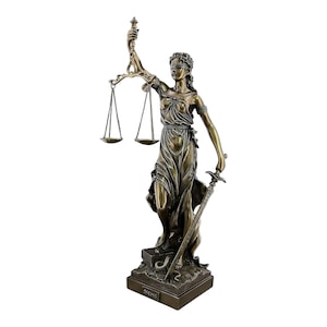 Small Goddess of Justice Themis Lady Justice Statue Sculpture Figure Cold Cast Bronze & Resin 20 cm