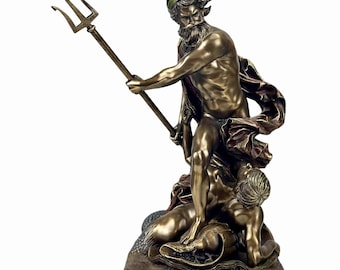Poseidon Neptun Griechischer Meeresgott Kaltguss Bronze & Resin Statue Skulptur 28,5 cm