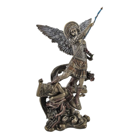 saint michel poudre de marbre couleur bronze   22 cm