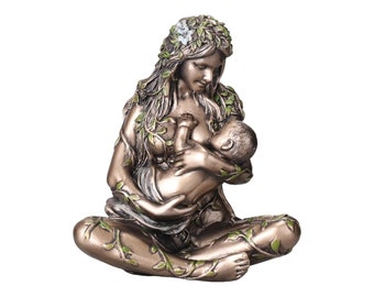 Mother Earth Gaia Nurturing Baby Cold Cast Bronze & Resin Statue Sculpture