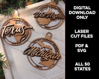 Zustand Weihnachtsschmuck ""Home Sweet Home"" Digitaler Download für Laser, Glowforge, Omtech, ThunderLaser, etc ."