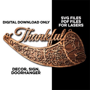 Fall Decor - Thankful Cornucopia Laser Cut File per Glowforge e altri laser SVG, file PDF