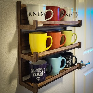 Soporte para tazas, base de madera de 16 pulgadas, árbol de tazas de café y  estante de almacenamiento para tazas de té, accesorio de barra de café y