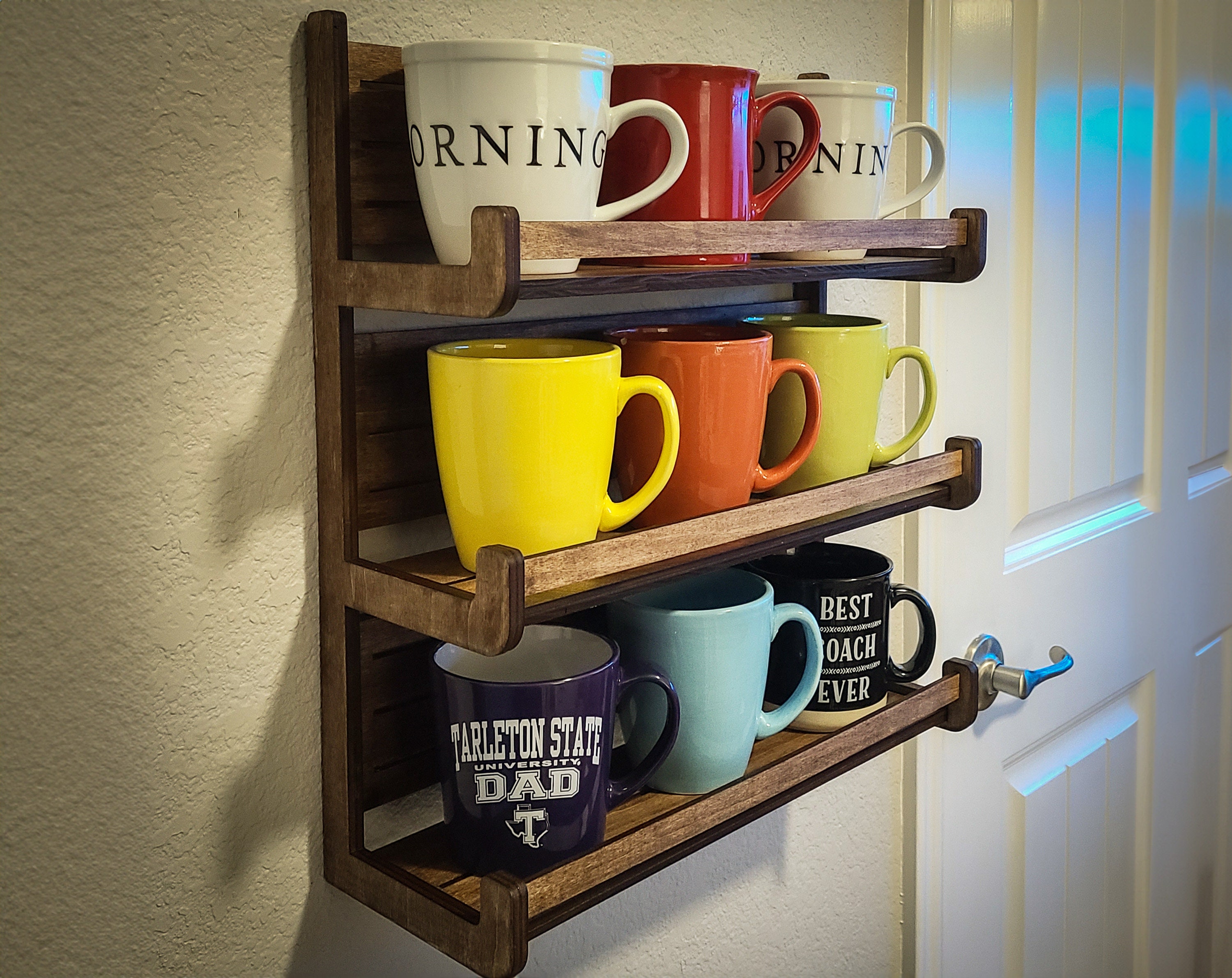 White Metal Coffee Mug Rack Wall Mounted Hanging Storage Coffee