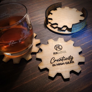 Wood Gear Shaped Coaster Set - Personalized
