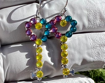 Pansexual heart key earrings