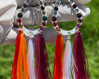 Lesbian pride flag pear shaped earrings