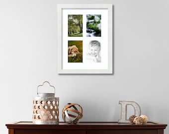 8x10 Collage Picture Frame, 4-Opening Wall Frame for Family Photos, White Multi-Photo Display with Plexiglass