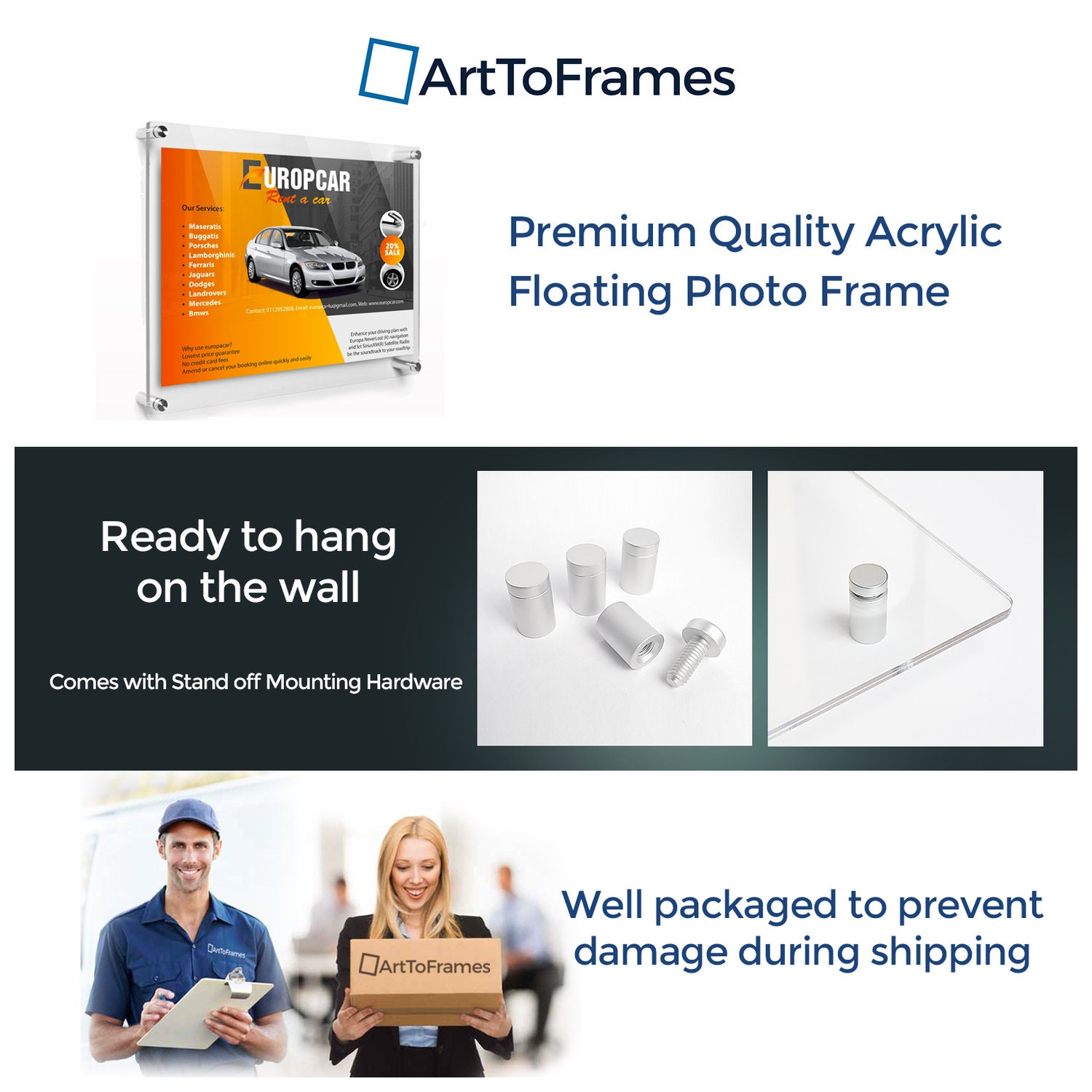 14x14 Acrylic Frame for 10x10 Photo, Floating Picture Frame, Decorative ...