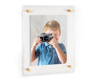 19x22.5 Frame For 13x16.5 Photo, Acrylic Frame, Floating Picture Frame, Clear Frame, Frameless Frame, Gift For Her ~ Gold Standoff Hardware