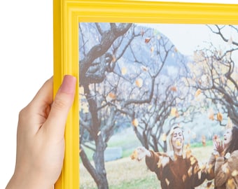 Yellow Picture Frame, Wooden Poster Frame, Custom Picture Frame, Modern Photo Frame, Modern Farmhouse Decor, Bright Picture Frame, WOM-4265