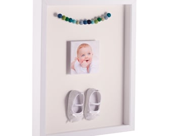 Shadow Box Frame, Picture Frame, Satin White Shadowbox, Baby Keepsake Frame, Baby Shower Gift, Shadowbox For Christening, Chantilly Backing