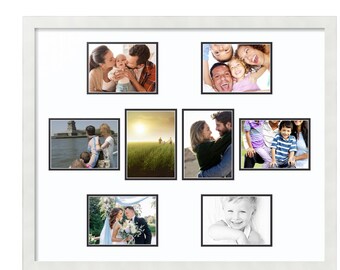 ArtToFrames Collage Picture Frame with 8 - 5x7  inch Openings, Framed in White, 60+ Mat Color Options, Black 2nd Mat and Plexi Glass 429