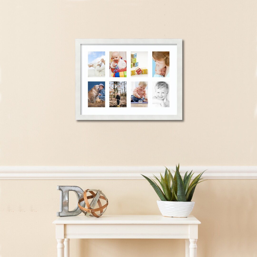 Collage Frame With 8 Photos, 4x6 Inch Openings, White Collage Frame