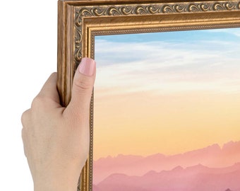 Dark Gold Picture Frame, 1.4 inch wide Poster Frame, Wood Gold Picture Frame, Antique Photo Frame, Wedding Picture Frame, Home (WOM-4553)