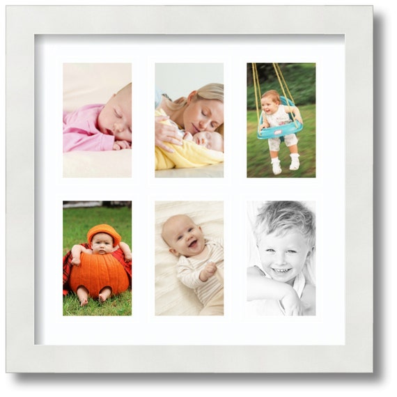Collage Picture Frame, 6 Openings 3x5 , White Frame, Over 60 Mat Color  Options, Regular Glass, Collage Photo Frame, Arttoframes 83-3966 