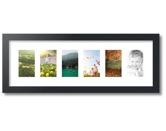Multi Picture Frame, Collage Frame With 6 Photos, 3x5 inch Multi Opening Frame, Black Frame 60+ Mat Color Options, ArtToFrames (51-3926)