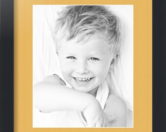 ArtToFrames 12.5x15 inch Satin Black MDF Frame with 8.5x11 inch opening Golden Yellow Mat, Comes with Glass and Sawtooth Hanger