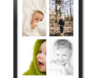 Four Openings Frame, 4  8x12 Photo Frame, Collage Frame, Black Picture Frame, Multiple Photo Frame, Over 60 Mat Color Options ~ 574-3926