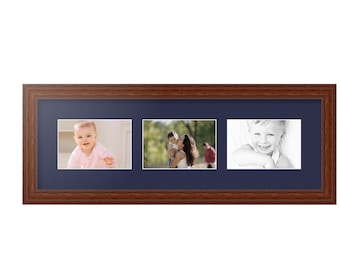 ArtToFrames Collage Picture Frame with 3 - 4x6  inch Openings, Framed in Walnut with Blue Night Mat  (60-3926)