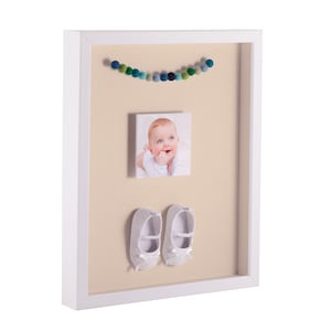 Custom Shadow Box Picture Frame, Satin White Shadowbox Frame, French Creme Backing, New Parents Gift, Custom Shadowbox Present,Birthday Gift