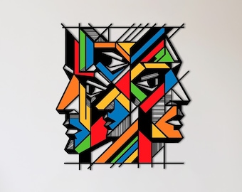 Abstract Woman Face Wood Wall Decor, 3D Wood Wall Art, Geometric Man Woman, Interior Decoration, House Decor, Living Room Wall Hangings,Gift