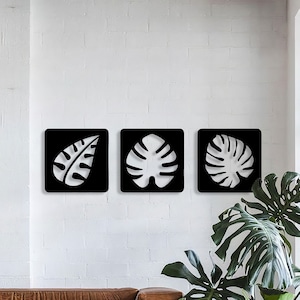 Leaves Set of 3  Leaf, 3 Panel Large Wall Hangings, Home Unique Wall Decor, Boho Wall Art, Living Room Decor, Plant Art, Wood Wall Decor