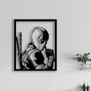 Decoración de pared de madera de Deadpool, tapices para habitaciones de adolescentes, arte de superhéroes, decoración de habitaciones de niños, diseño minimalista, amantes de Marvel, arte de Deadpool, arte de fans