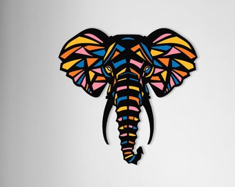 Adorno de pared de elefante estilo boho: decoración geométrica colorida de MDF.