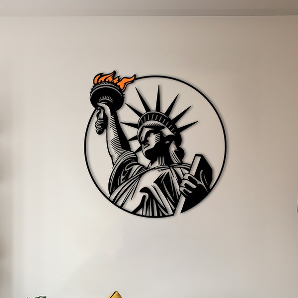 Décoration murale Statue de la liberté, art mural en bois NYC, signe de la ville de New York, signe de la liberté, décoration de salon, dessin au trait minimal, cadeau de pendaison de crémaillère