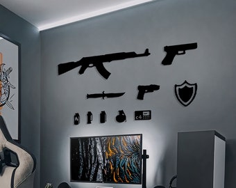 Cs Go All Gun-Knife-Bombs Set Wandbehang, Holzwand-Dekor, Counter-Strike-Dekor, Waffen-Dekor, Gaming-Dekor, Spiele-Dekor,