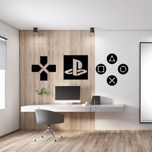 PlayStation Portrait (Pinstripe Central Block) 40x59cm MDF Wooden Wall Art Print main image 1