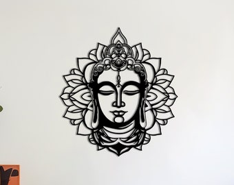 Cuadro de madera con la figura del Buda de Loto: Decoración para yoga y meditación.