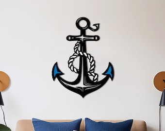 3D Nautical Anchor Wall Decor: Wood Ship & Rope Model