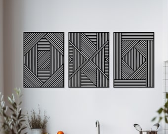 Geometric Lines, Trends Wood Wall Hangings, Set of 3 Wood Panels, Modern Home Decor, Living Room Furniture, Nursery Sign Picture Living Room