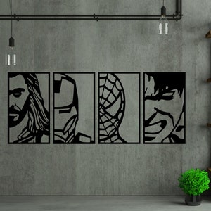 Avengers Face Portraits, Wood Wall Art Set, Geometric Framed, Avenger Superheroes, Wooden Art, Spiderman, Thor, Hulk, Ironman, Wall Hangings