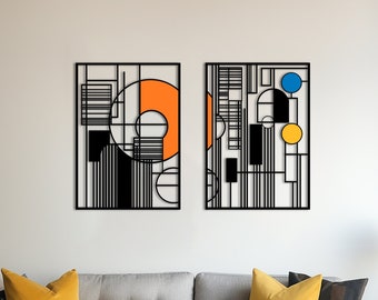 Abstract Modern Shapes Wood Wall Decor, Colorful Geometric Wall Art, Mid Century Vertical Wall Art, Set Of 2 Panel Wall Decor, Modern Home