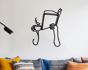 Decoración de pared de madera con temática literaria, arte lineal minimalista, arte de pared con libros, decoración de pared para la lectura, adornos de pared para el hogar, amante de los libros, decoración de sala de estar, arte para el hogar