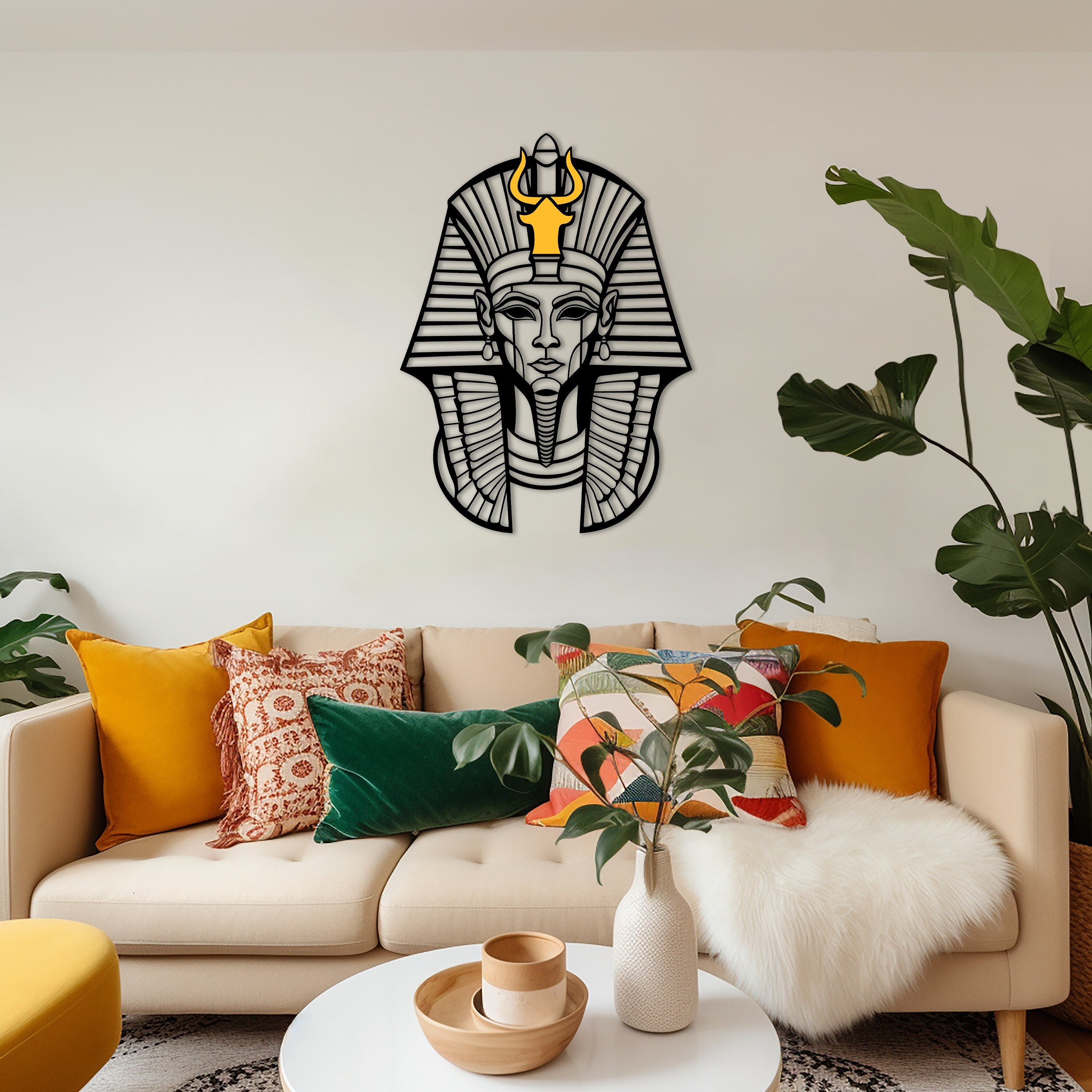 ツタンカーメンのファラオの木製壁アート：エジプトの装飾 - Etsy 日本