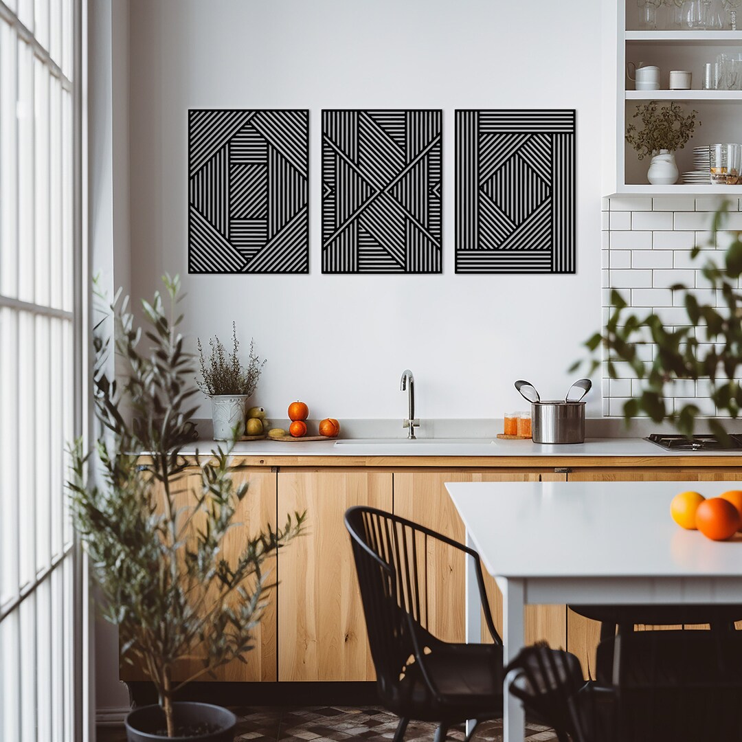 Geometric Lines, Trends Wood Wall Hangings, Set of 3 Wood Panels ...