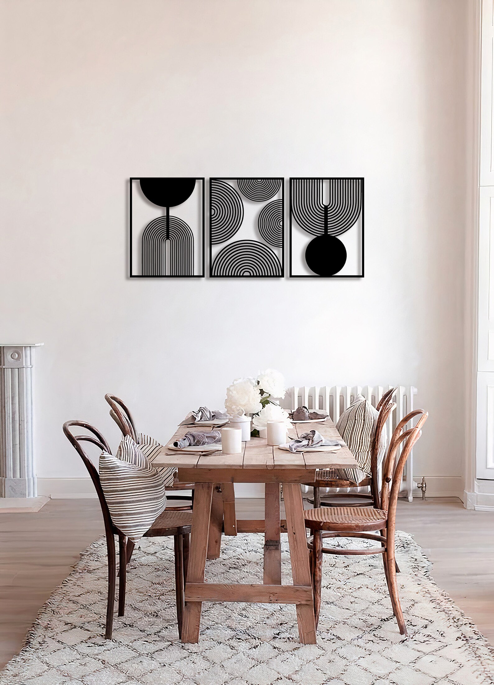 Photo inspiration: Geometric Shape Wall Hangings For Living Room Reference: Boho Abstract Art Wood Wall Art Set Of 3 Geometric