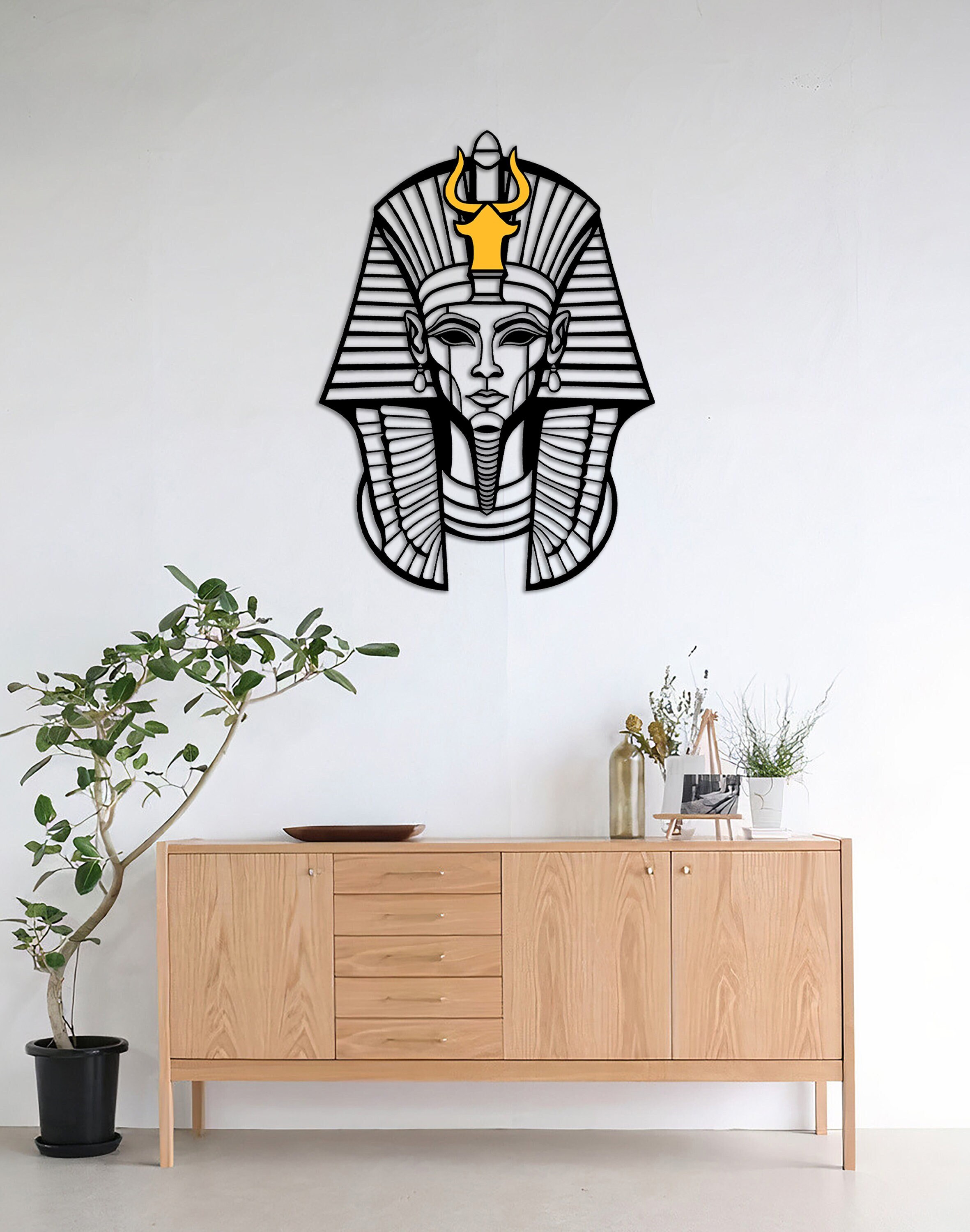 ツタンカーメンのファラオの木製壁アート：エジプトの装飾 - Etsy 日本