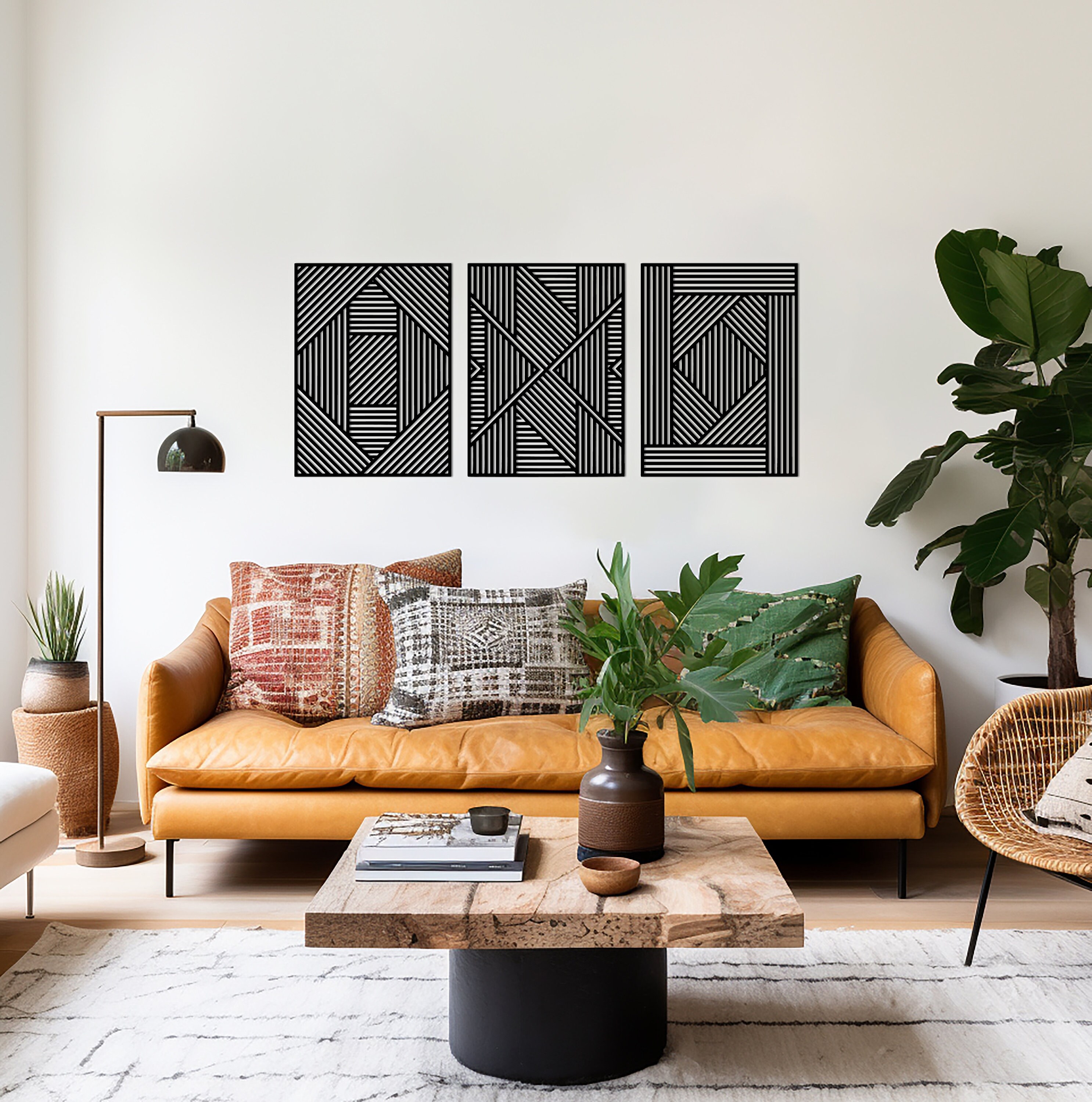 Geometric Lines, Trends Wood Wall Hangings, Set of 3 Wood Panels ...